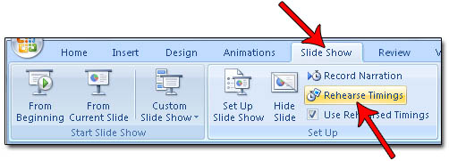 powerpoint rehearse timings slide show 2010 2007 presentation rehearsal ribbon